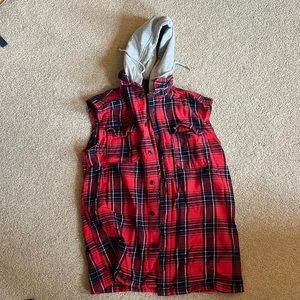Sleeveless Flannel with Hood